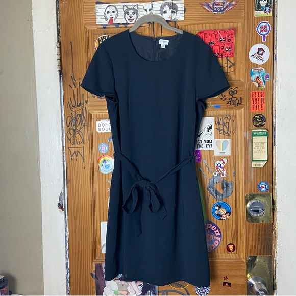 J. Crew Black Short Sleeve Belted Sheath Suiting Dress Women Size 12 Business - Picture 7 of 7